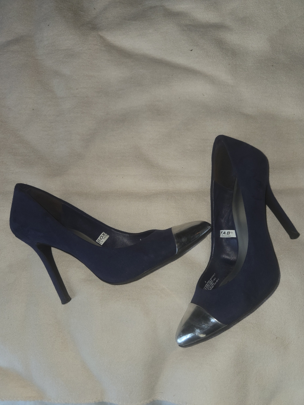Mossimo Supply Co. Navy Suede Heels with Silver Cap Toe